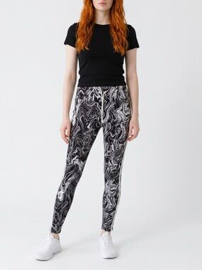 Athletic Works Black & White Marble-Print High-Rise Leggings